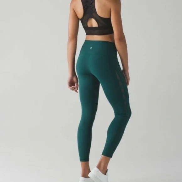 LULULEMON Size 4 High Times Essential Rhythm Lace Up Side ILeggings Rare Green - Picture 2 of 4